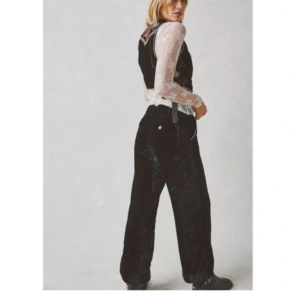 Free People Sign of the Times Button Vest Western Embroidered Velvet Suit Set 0